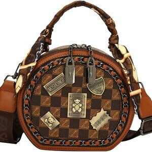 Vintage Women's Bag,Round Crossbody Bag, Shoulder Crossbody Circle Tote Bag, Lar